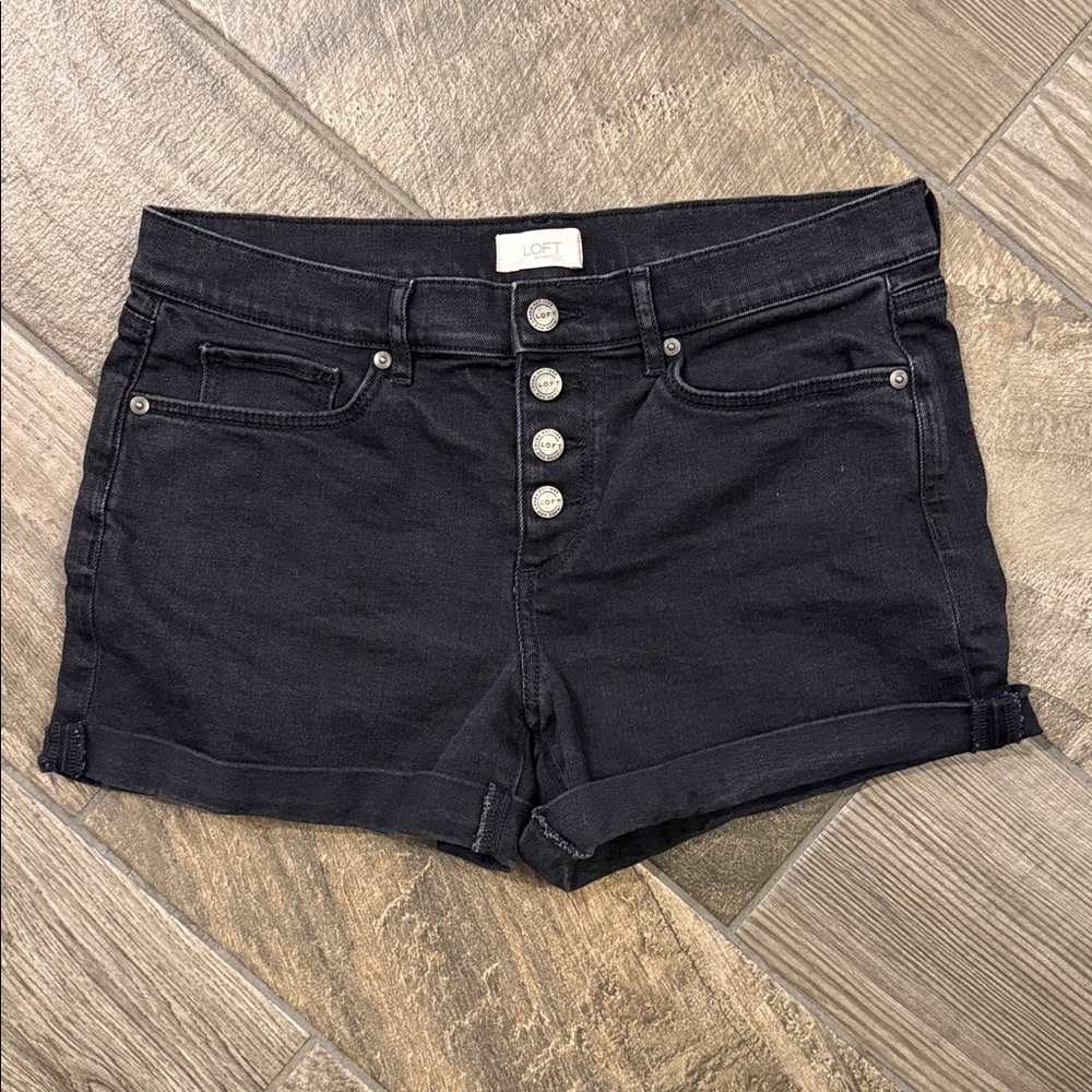 LOFT Outlet Washed Black Button Fly Denim Shorts Size 4 - Picture 4 of 11